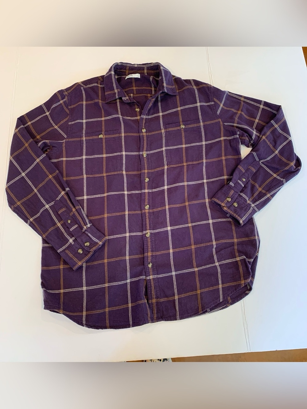 Sonoma Men’s XL Eggplant Purple Windowpane Plaid Button Front Flannel Shirt